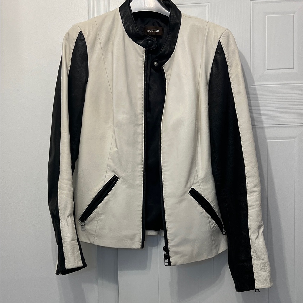 Danier Black and White Leather Jacket